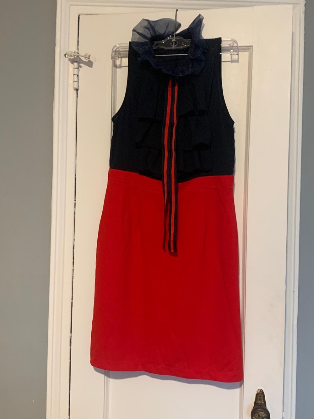 Women’s Navy and Red Ruffle-Front Dress